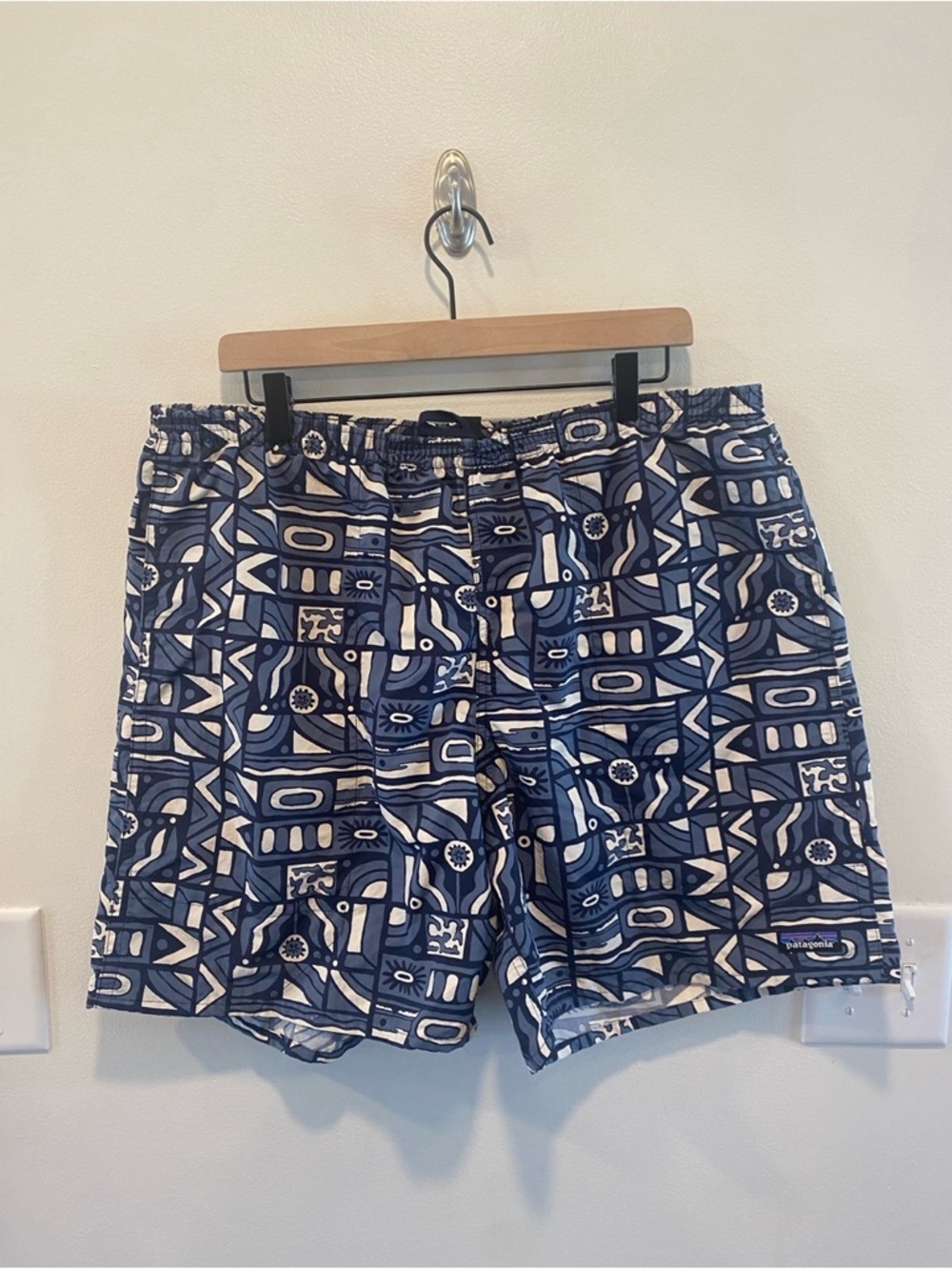 Patagonia Men’s Navy and White Geo-Pattern Swim Shorts